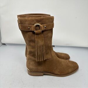 Michael Kors Rhea Dark‎ Carmel Suede Mid Calf Fringe Size 8 1/2 Festival Western